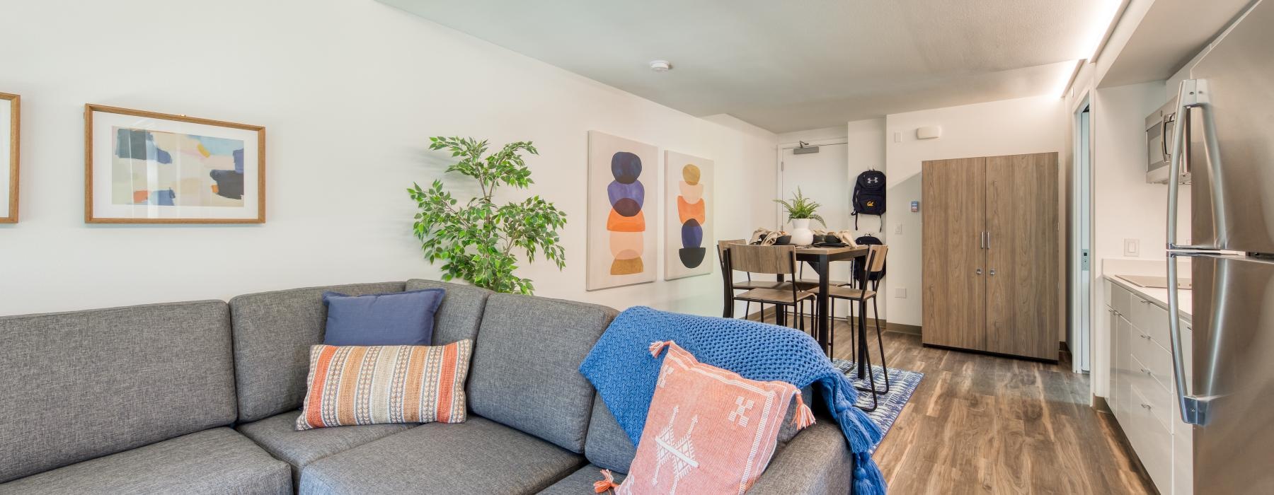 a living room with a couch and a table