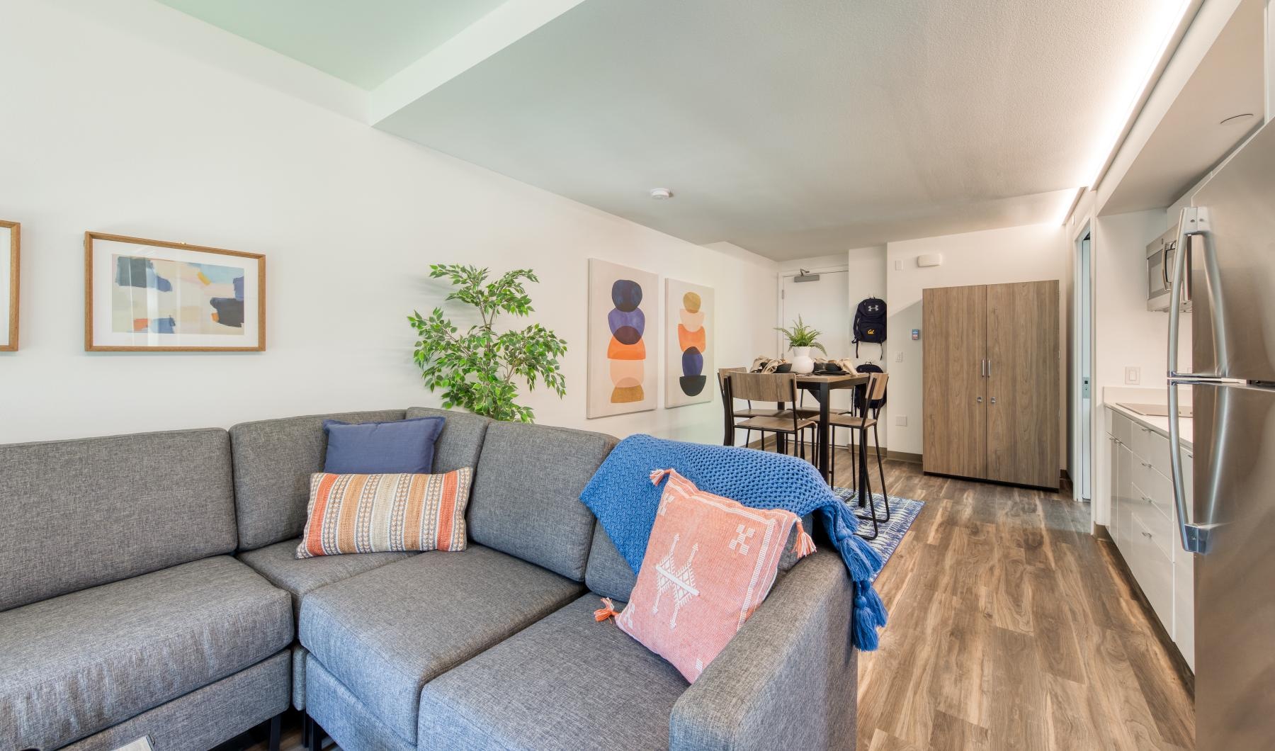 a living room with a couch and a table
